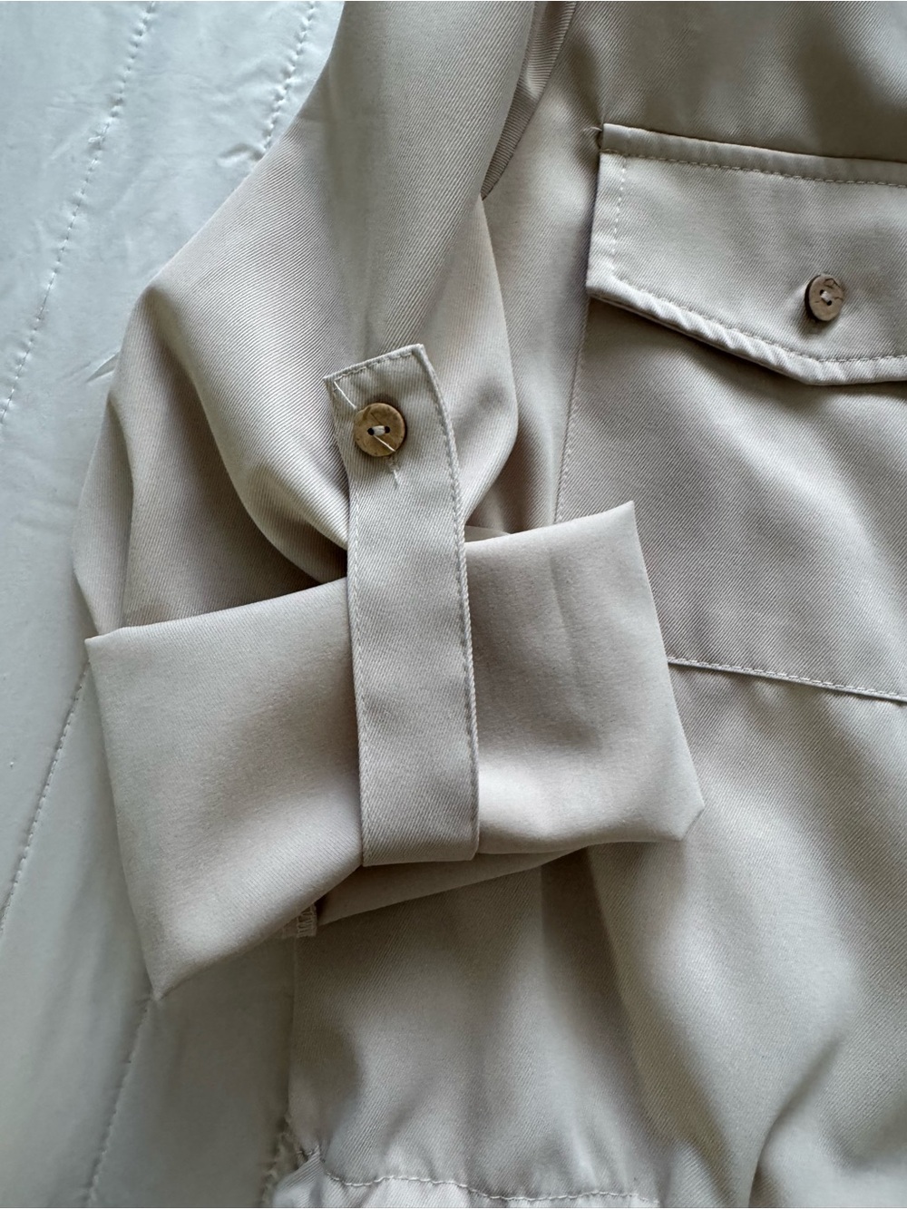 Light Beige Drawstring Zip Jacket - Picture 4 of 6
